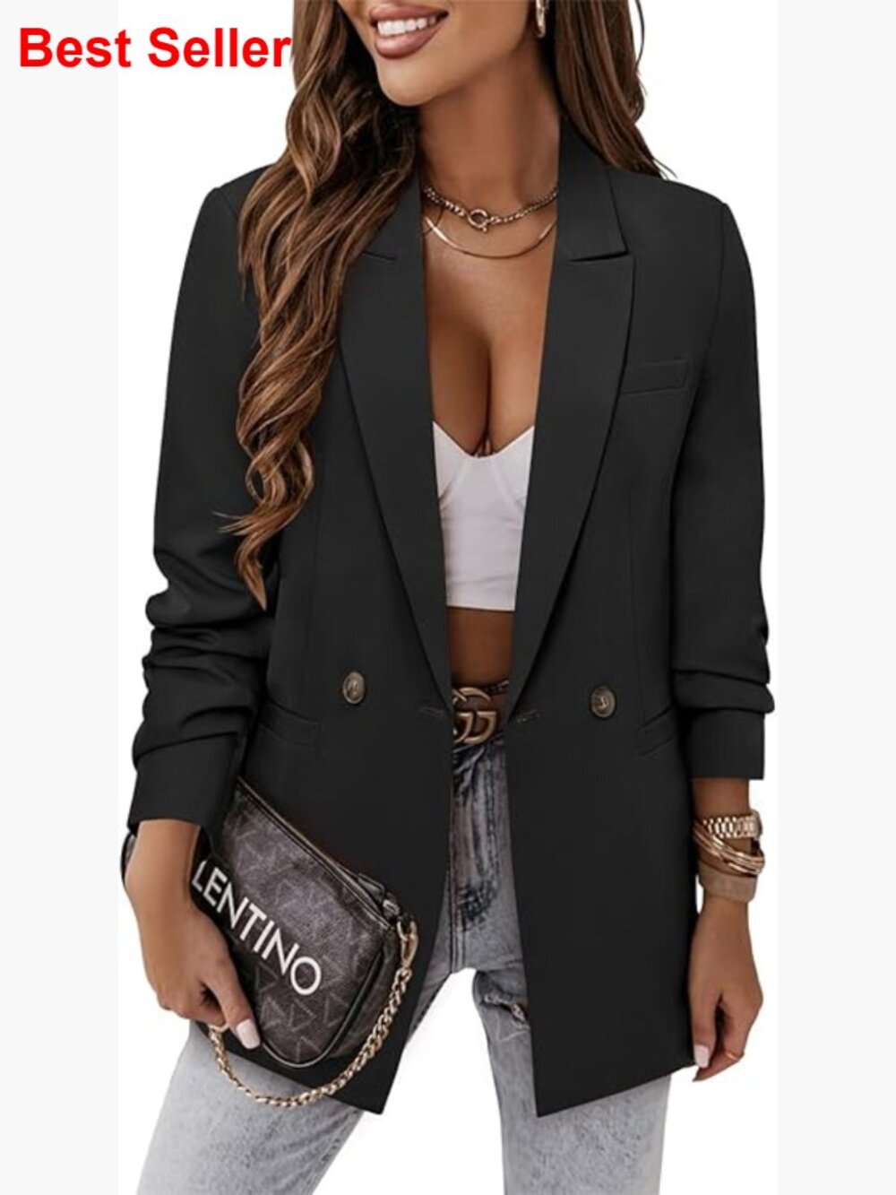 Polyester Blazer With Lining For Business Casual Work Wear
